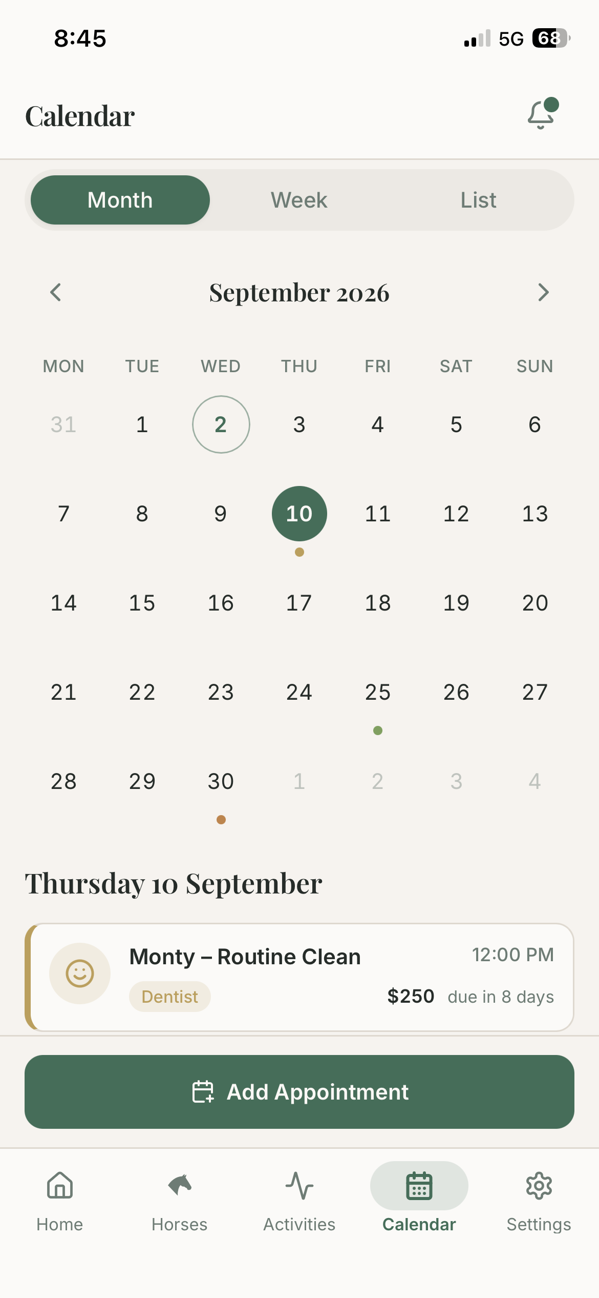 Calendar month view