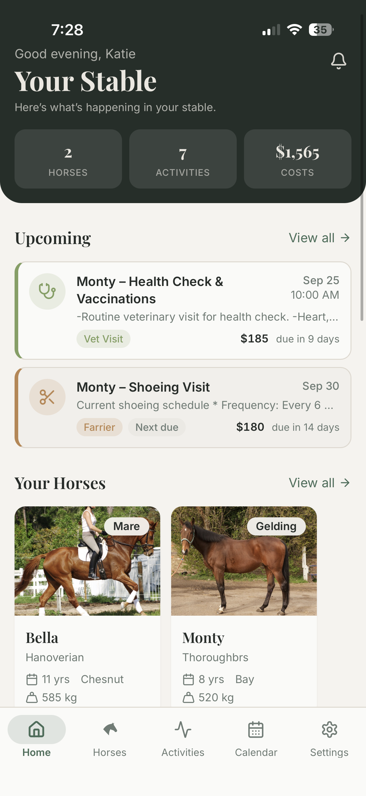 HorsePal home screen